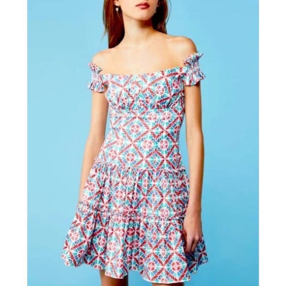 Caroline Constas Maria Square Neck Tiered Ruffle Off Shoulder Mini Dress Resort - Picture 4 of 16